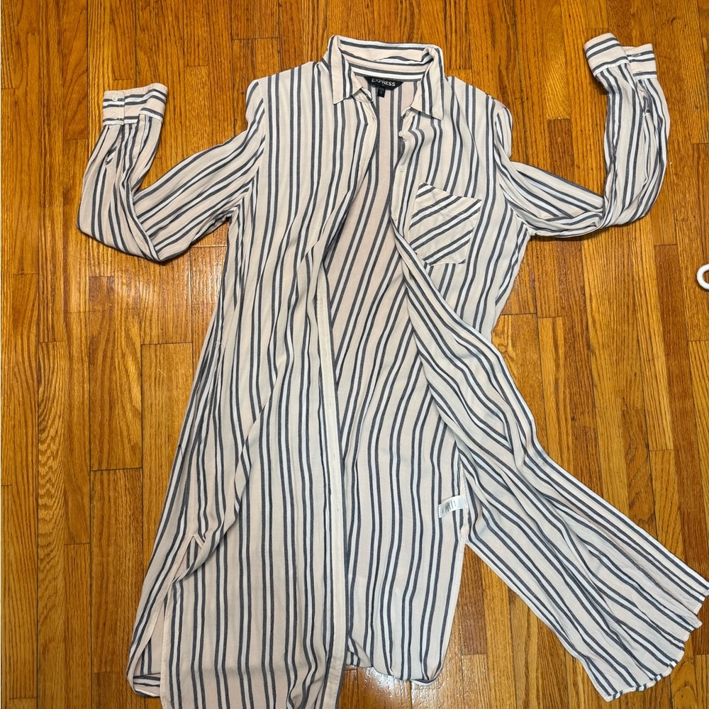 Express Black and White Striped Button Down Shirt